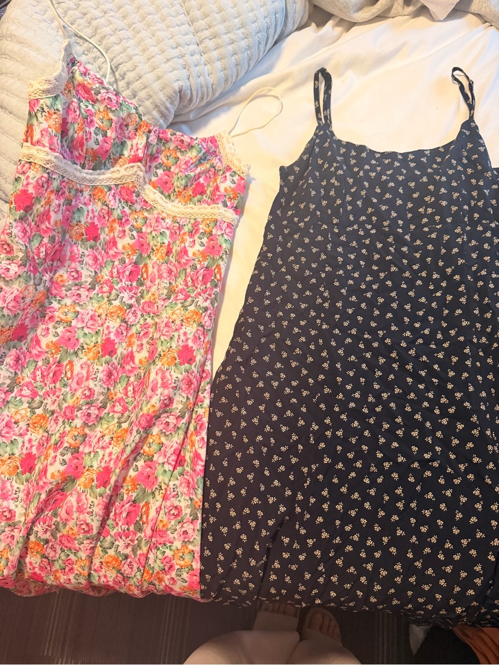 Floral Pink Lace Slip Dress & Navy Ditsy Slip Dress - Two Cute Sundresses